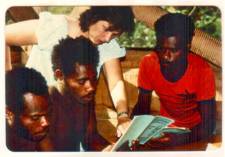 Gloria Zook teaching literacy to the Mouk people Gloria Zook teaching literacy to the Mouk people