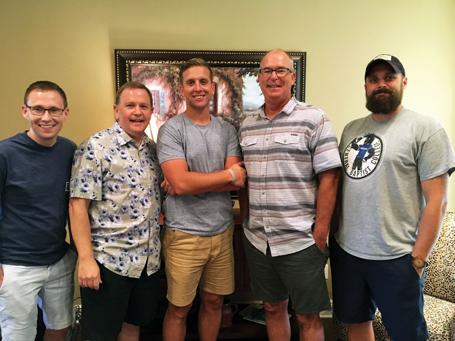 The pastors from First Baptist with Jeremy: Drew Russell, Brent Summerhill, Jeremy Hambrice, Roger Dunlap, Dustin Wisely